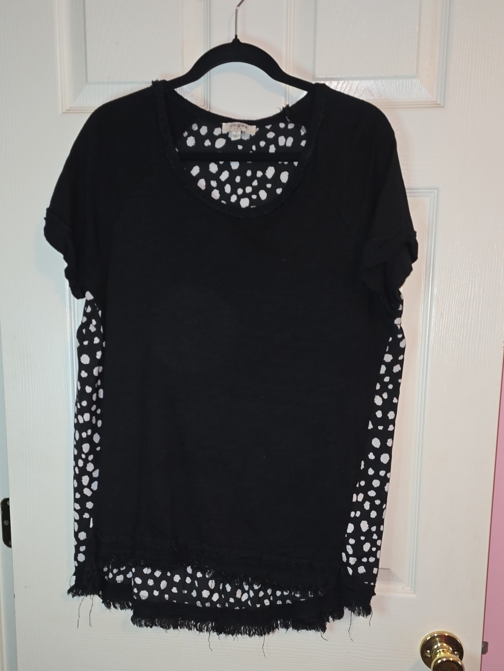 Umgee Black Short Sleeve Layered Top with White Spot Back Panel